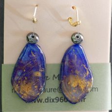 Boucle d'oreille verre résine bleu
