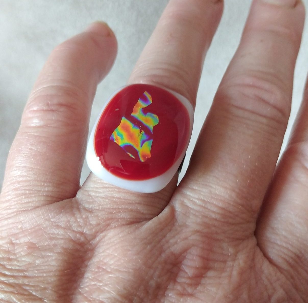 Bague fusing blanc rouge or
